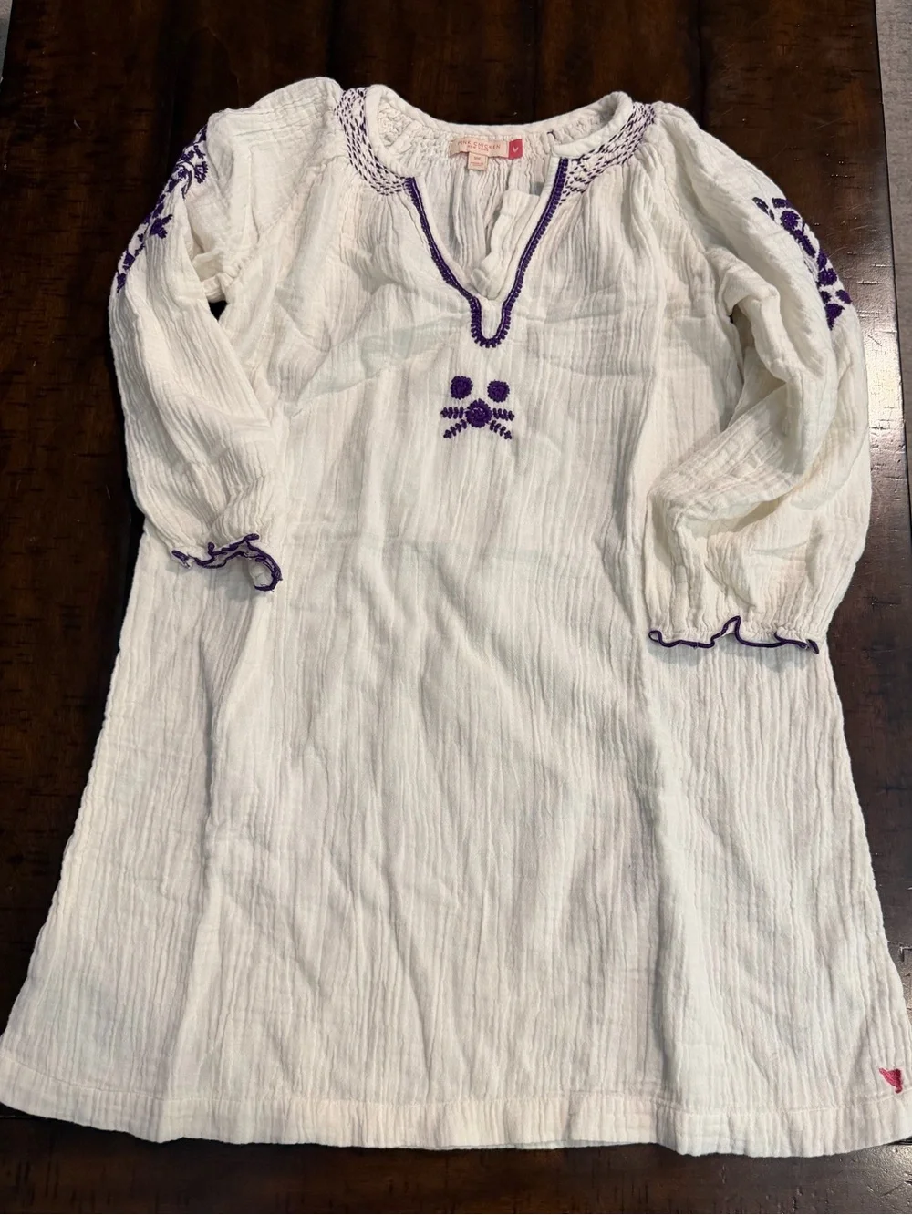 Pink Chicken White Gauze Cover-up with Purple Trim